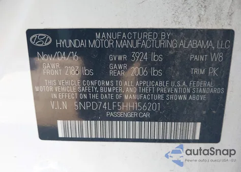 2017 Hyundai Elantra Se z USA, uszkodzony, nr VIN 5NPD74LF5HH156201